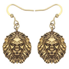 DUOWEI Alloy Antique Gold Plated Head Lion Earrings Drop Dangle Jewelry For Women Teens Charm Gifts (Gold)