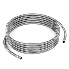 JUWO 18 FT Refrigerator Water Line, 1/4 Inch Compression Stainless Steel Ice Maker Hose Connector, For Medium-sized Residences with Long Distance