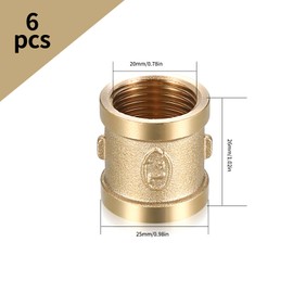 Double Nipple 1/2 Inch, Brass Sleeve 1/2 Inch Female Thread, 1/2 Inch x 1/2 Inch Female Thread Brass Connector Adapter, Double Sleeve Connection Nipple for Pipe Connection Pack of 6