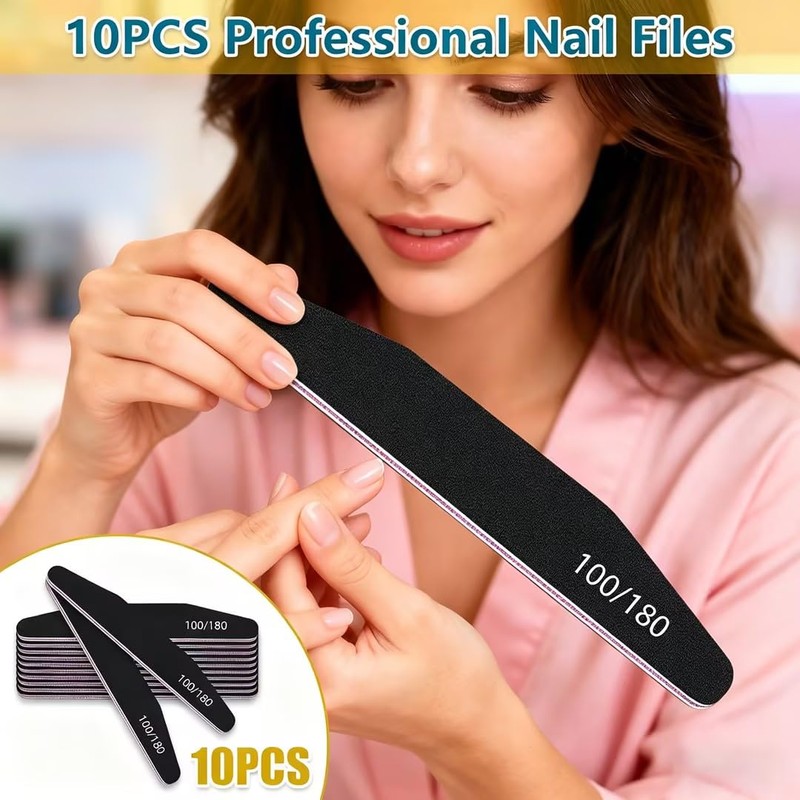 10 PCS Nail Files Set, 100/180 Grit Double-Sided Black Emery