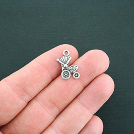 SET 50 Baby Carriage Charms Antique Silver Tone Charms Pendants DIY for Necklace Bracelet Jewelry Making Scrapbooking and Crafting