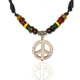 LAVIP Leather Peace Sign Pendant -Peace Symbol Necklace Rasta plaid Hippie Braid Hemp Hawaiian