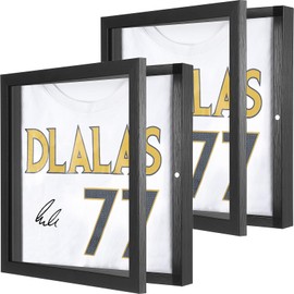 Dunkive 2 Pack T Shirt Display Frame, 13" x 13" Black Imitation Wood T Shirt Frame with 98% UV Protection Acrylic, 1" Depth of Usable Space Shadow Box, Display Case for Shirts, Jerseys, Memorabilia