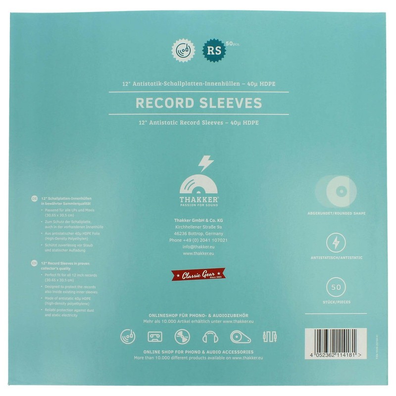 THAKKER Record Sleeves - 50 Antistatic Inner Sleeves for All