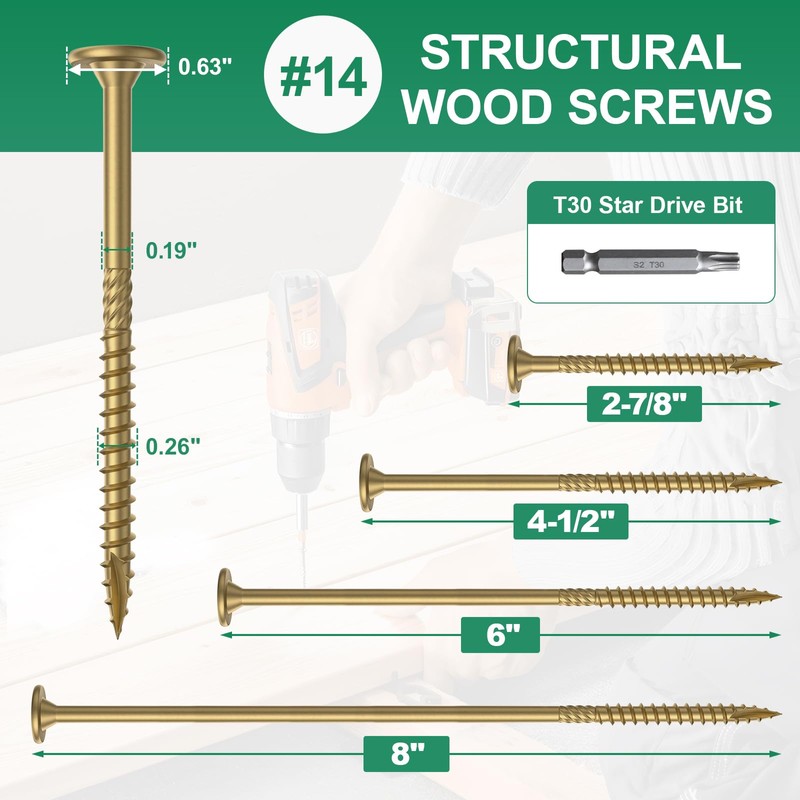 FMhotu 8 Inch Heavy-Duty Outdoor Deck Screws, 50Pcs Star Drive