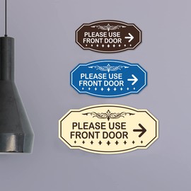 Victorian Please Use Front Door (Right Arrow) Sign (Black/Gold) - Small (1 Pack)