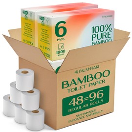 Bulk Case – Bamboo Toilet Paper | 3-Ply Toilet Tissue – Gentle & Sustainable | No Fragrance, No BPA, No PFAS – Lint-Free | Septic Safe, Dissolves Fast | 48 Rolls (300 Sheets/Roll) | | PALM NAKI