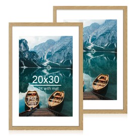 Hongkee 20x30 Frame Set of 2, Natural Oak Wood Style - Display 16x24 Picture with Mat or 20 x 30 Poster without Mat, Wall Mounting Horizontal and Vertical