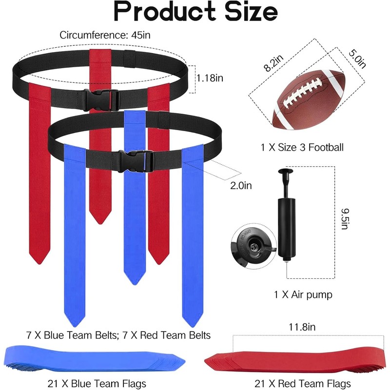Flag Football Belts Set, 14 Player Adjustable Flags with 42