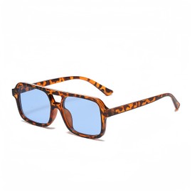 WDZAYXC Stylish Rectangular Sunglasses for Men and Women, UV Protection, Leopard/Blue