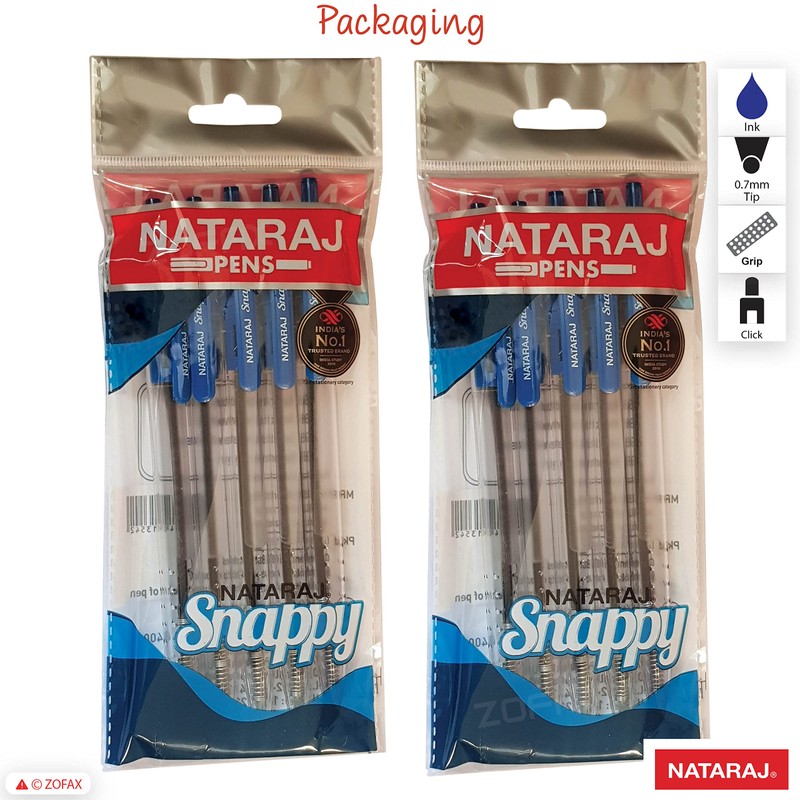 NATARAJ Snappy Ballpoint Pens, Retractable, BLUE, 0.7mm Fine Point, Pack