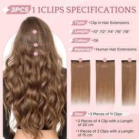 SEGOHAIR Clip in Hair Extensions Real Human Hair, 10inch Chestnut Brown Hair Extensions Clip in 100% Remy Human Hair Double Weft Clip Hair Extension Seamless for Effortless Volume