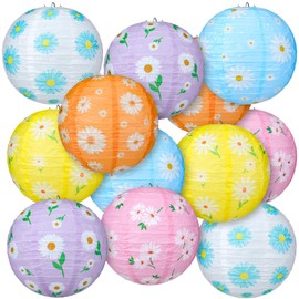 Panelee 12 Pcs Spring Daisy Party Decorations Daisy Pastel Paper Hanging Lanterns 8 Inch Flower Round Lanterns for Spring Party Office Classroom Decorations Indoor Outdoor