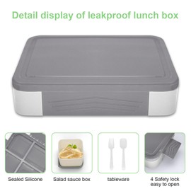 IJIAMY IJIAMY Brotdose Kinder mit Fächern, 1300ml Jausenbox Kinder, Auslaufsicher Bento Box, Lunchbox Kinder, Vesperdose für Kindergarten & Schule (Grau)