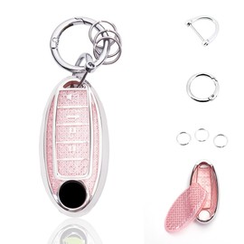 vehicleloong Key Fob Cover Case Shell Keychain for Nissan Rogue Sentra Altima Pathfinder Frontier Kicks Murano Versa Maxima Infiniti Accessories Accessory Girly Women, 5 Button, Pink Silver, TPU