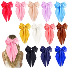 12 PCS Large Hair Bows for Women Girls Cute Ribbon Bow Hair Clips with Long Tails, Big Silky Satin Bows for Hair, Vintage Hair Accessories for Girls Women