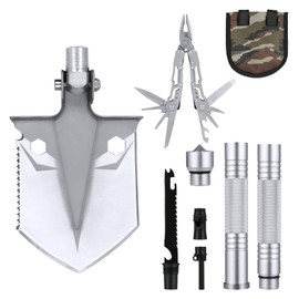 Folding Survival Shovel with Pliers 14 in 1 Multifunctional Camping Tools for Hiking, Off Road, Camping, Gardening, Beach, Digging Dirt, Mud & Snow