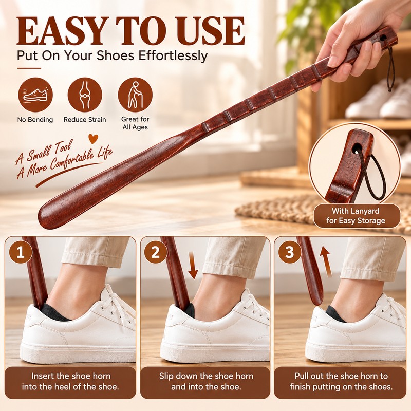 Long Handle Wooden Shoe Horn for Easy Shoe Wearing –