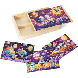 Nattork Wooden Puzzles for Kids Ages 4-8, 4-in-1 Wooden Jigsaw Puzzles in a Box (48 pcs), Toddler Educational Toy Gift with Outer Space Puzzles, Funny Puzzle Game for Kids Ages 3-5