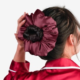 Silmer 22 Momme Mulberry Silk Pillow Scrunchie – Extra Large Soft Hair Tie for Women, Prevents Frizz & Breakage, Jumbo Sleeping Scrunchie (Claret,1Pc)