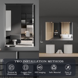 TITAMEG 20x30 Inch Frameless Wall Mirror with 1" Beveled Edge, Frameless Rectangle Mirror for Bathroom, Vanity, Living Room