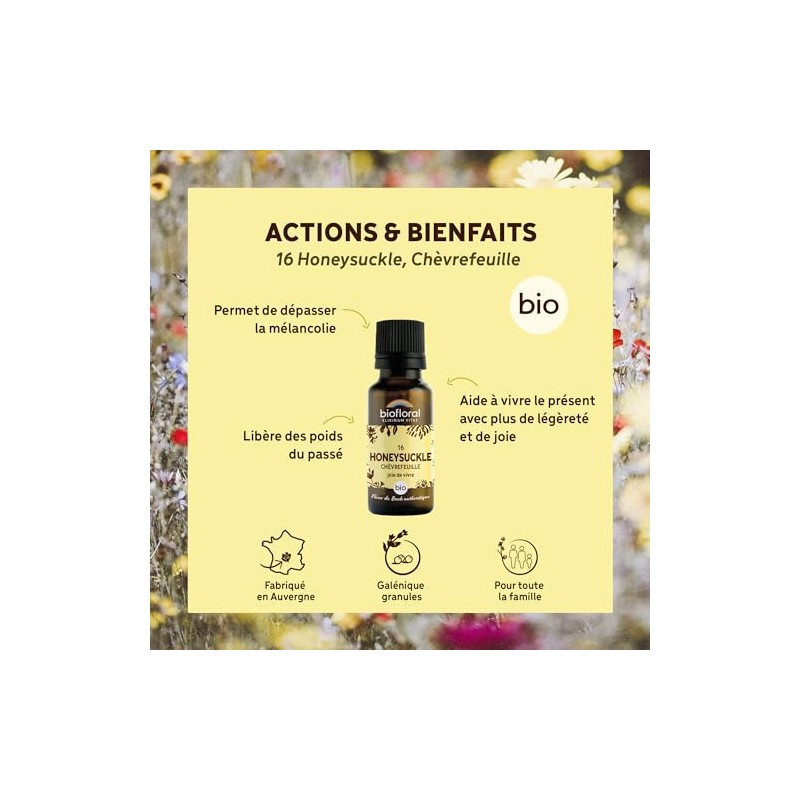 Biofloral 16 Honeysuckle, Chevrefeuille Granules, Organic, 19.5 g, Bach Flower