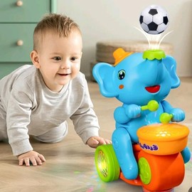 Dancing Musician Elephant Toy with Music and Flashing Light for Kids - Electric Toy to Play the Drum - color: orange