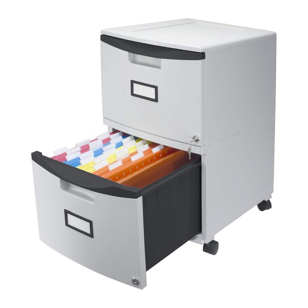 Storex Plastic Two-Drawer File Cabinet – Locking Document Organizer with