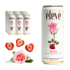 élevé élevé - Adaptogen Infused Sparkling Water - Beauty - Strawberry Rose (12 Pack) - Renew, Rejuvenate, Glow - Rhodiola Rosea, Milk Thistle - Organic Flavors, No Sugar or Sweeteners, Low Carbonation (12 oz Cans)