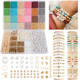 packra Beads for Bracelets, 3 mm Beads for Threading, Make Your Own Bracelets Set in 24 Morandi Colours with Letter Beads, Wooden Beads - Boho Jewellery DIY Craft Set Gift for Women