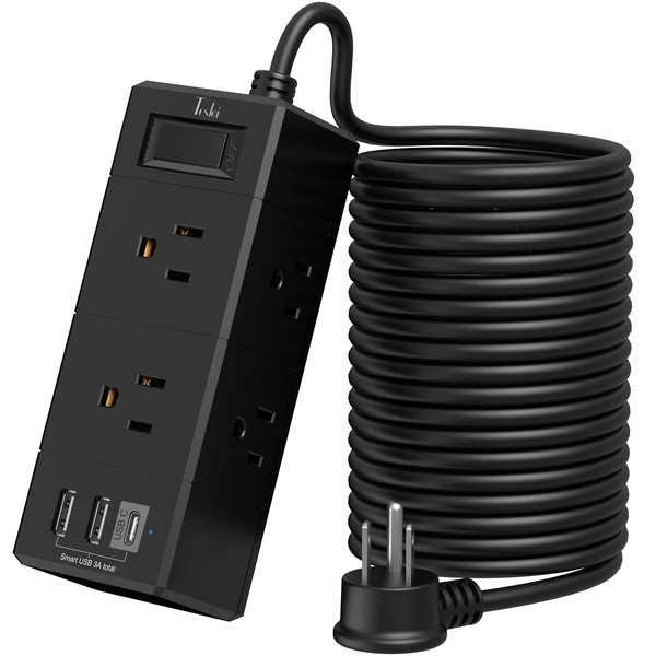 20Ft Extension Cord Flat Plug Power Strip - Tcstei 3-Side