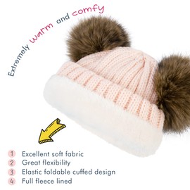 Simplicity Toddler Girls Winter Hats with Poms Cute Little Boys' and Girls' Winter Pom Pom Ears Fleece Lining Knitted Beanie Hats for Girls Kids, Pink