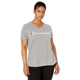 Champion womens Plus Jersey V-neck Tee, Script Logo T Shirt, Oxford Gray-y07245, 3X-Large US