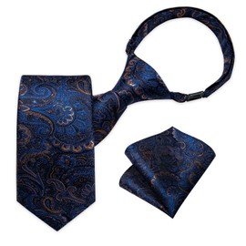 DiBanGu Boys Pre-tied Neckties and Pocket Square Set Adjustable Strap Tie for Kids Wedding Party Graduation School Uniforms, Blue