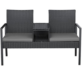 Greesum Patio Conversation Set Outdoor Wicker Furniture Sets with Soft Cushions and Built-in Coffee Table for Lawn, Garden and Backyard, Gray