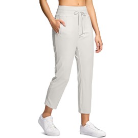 YYV Women's Pants with 3 Pockets High Waisted Golf Athletic Pants 7/8 Stretch Ankle Pants for Women Workout Travel Casual(Pale Medium)