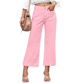 luvamia Wide Leg Jeans for Women Trendy High Waisted Flare Jeans Cropped Denim Pants Stretchy Baggy with Patch Pockets High Waisted Jeans for Women Pink Pants for Women Pink-A-Boo Size 16 Size 18