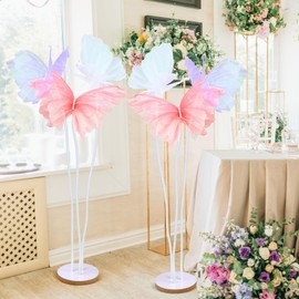 Havawish 5.2ft Wedding Giant Butterfly Huge Artificial Gauze Butterfly Decoration with Standing Base for Outdoor Wedding Ceremony Church Backdrop Decorations(Pink, Purple, White,6 Pcs)