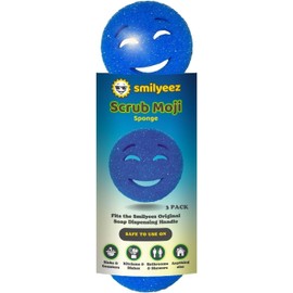 The Original Scrub Moji Scrubbing Sponge by Smilyeez (Set of 3) - Blue - Temperature-Responsive Polymer Foam, Stain and Odor Resistant, Ideal for Kitchen and Bathroom Cleaning