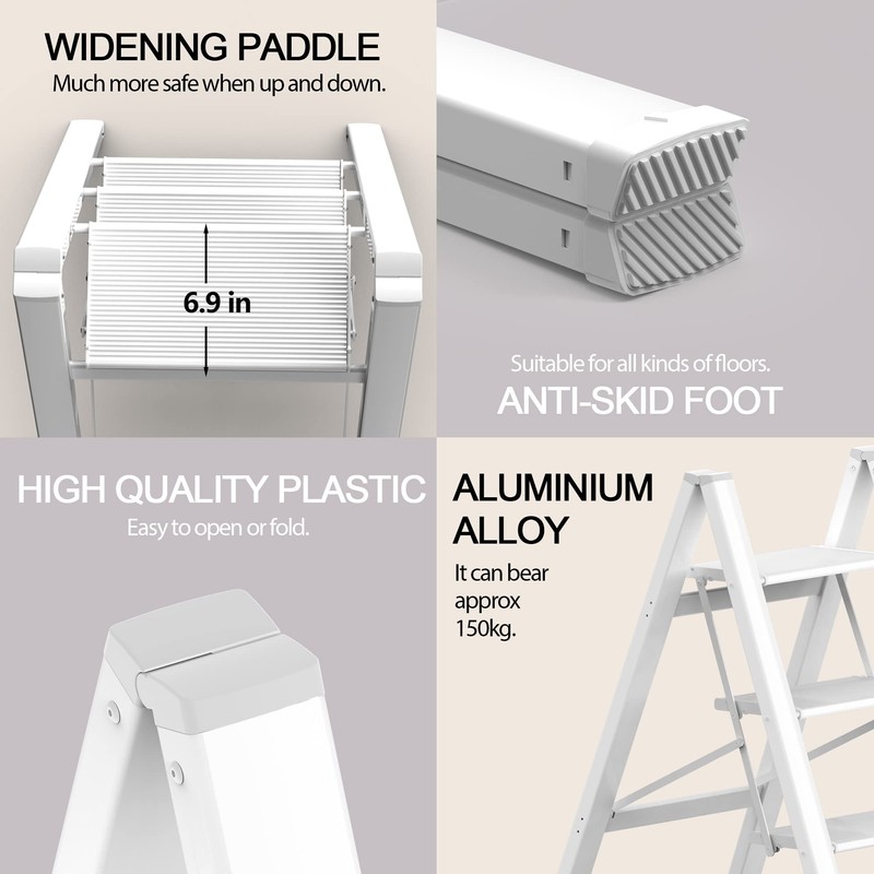 SOLADDER Step Ladder 3 Step Folding, Small Step Stool for