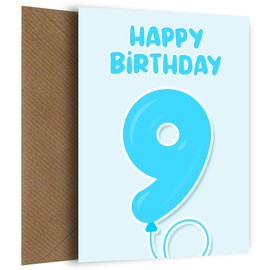 9th Birthday Card for Boys - Blue Balloons for 9 Year Old Boy Bday Card for Son, Brother, Grandson, Cousin or Nephew. Happy Birthday Card for 9 Year Old Boys Bday Cards