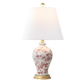JONATHAN Y JYL3009C Grace 24" French Country Cottage Ceramic/Iron Floral Urn LED Table Lamp, White/Red for Bedroom, Living Room, Office, College