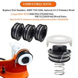 PEHUAP 6-Pack C3-2 Trimmer Head Spool Replacement Kit for Stihl Autocut C3-2 FSA 57/FSA 56/FSE 52,Includes Spring+Base Cover, Weed Eater String Trimmer Parts 4009 710 4305 (Fit Serial Numbers 5-XXXX)