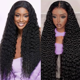 Niu Mei 30 Inch Deep Wave Lace Front Wigs Human Hair 200 density 13x6 HD Transparent Lace Front Wigs Human Hair Glueless Wigs Human Hair Pre Plucked Deep Curly Human Hair Wig for Women