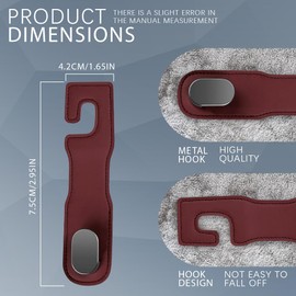 Tecledsn 2 Pack Car Headrest Hooks, Leather Car Seat Storage Hanger for Purses Bags, Stylish Car Seat Organizer Hooks for Handbag Coat Umbrellas, Car interior Accessories for Women Men (Wine)
