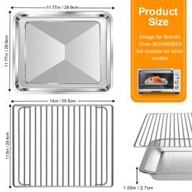 GWYSY Air Fryer Baking Pan & Grill Rack Set for Breville Countertop Oven BOV845BSS, 14''×11.6''&11.77''×11.77', Nonstick Stainless Steel Set 360°Heating Grilling Oven Accessories for Family Cooking