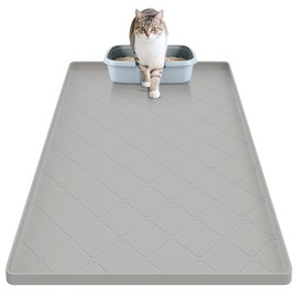 Cat Litter Mat for Litter Boxes - Extra Large Anti Tracking Silicone Pad, Waterproof, Non Slip & Easy Clean, Traps Litter for Multiple Cats, 34x22 Inch (Gray)