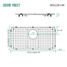 Serene Valley Sink Bottom Grid 28" x 13-15/16", Rear Drain with Corner Radius 2", Sink Protector NDG2814R
