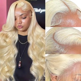 KAITHLYPO 22 Inch Lace Front Wigs Human Hair Blonde Pre Plucked Body Wave 613 Lace Frontal Wigs 200 Density 13x6 Blonde Wig Human Hair With Baby Hair