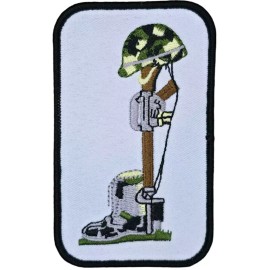 Unbranded FALLEN SOLDIER BATTLEFIELD CROSS BOOTS, HELMET, & RIFLE MILITARY IRON ON PATCH